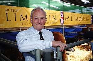New British Limousin Cattle Society President William Cowx pictured on the Limousin stand at Beef 2006, Borderway Market, Carlisle.