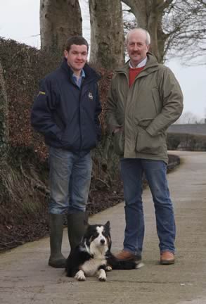Suckler herd owner William Ferguson, discusses the many benefits of using Simmental within his herd breeding programme, with Nigel Glasgow, chairman, NI Simmental Cattle Breeders' Club.